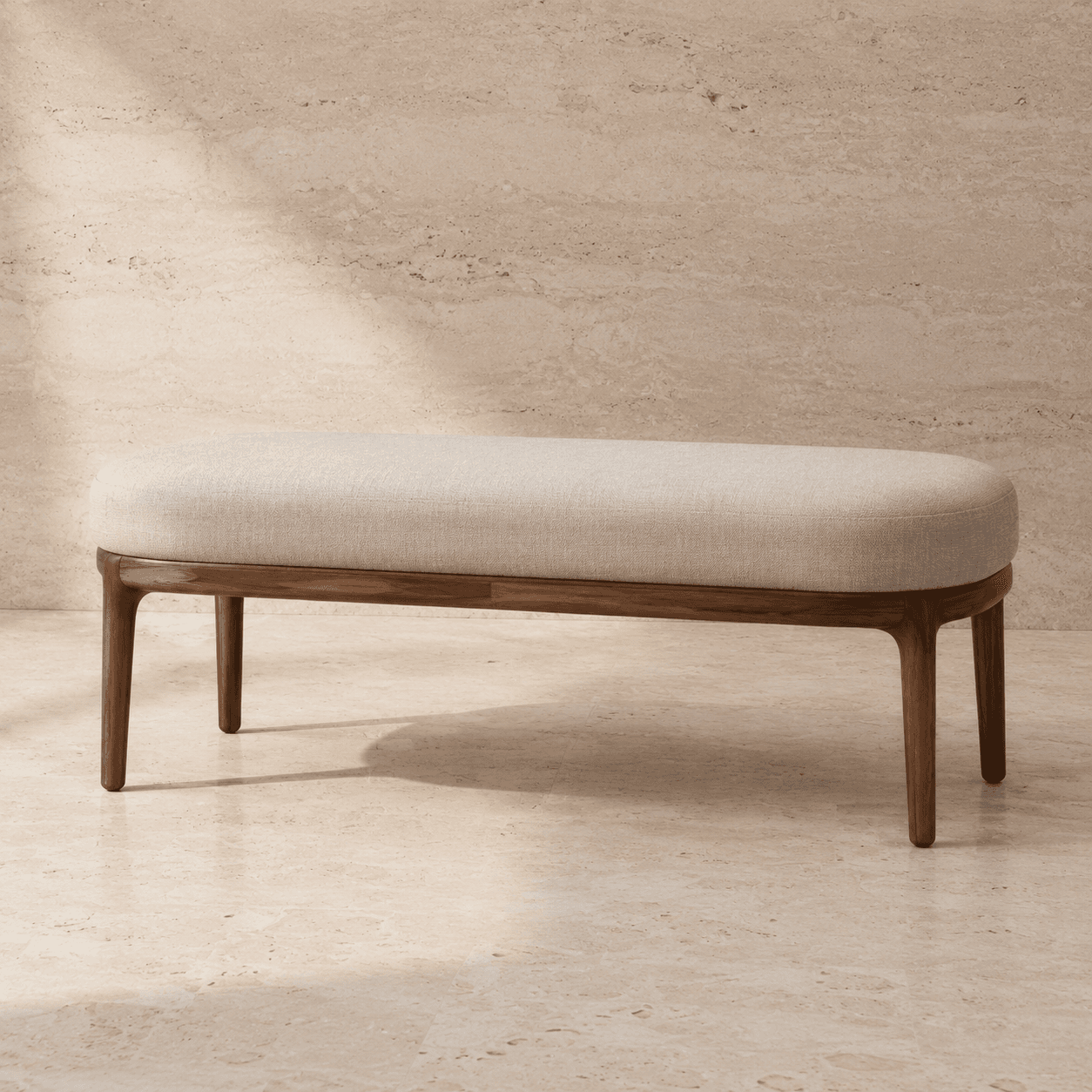 Linen upholstered bench