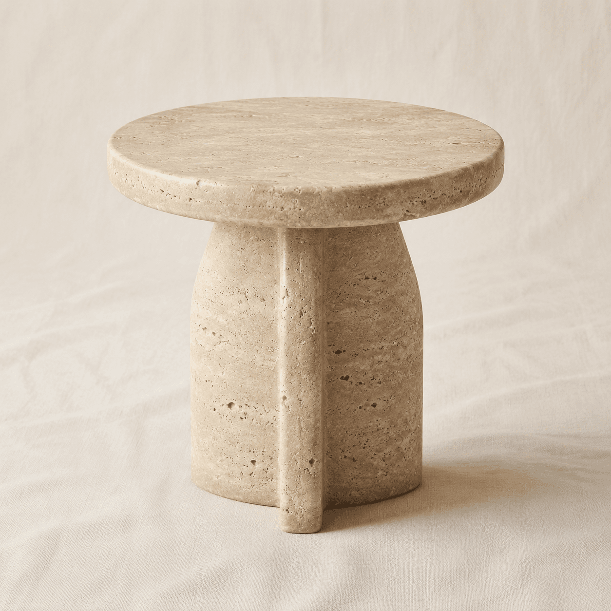 Travertine round side table